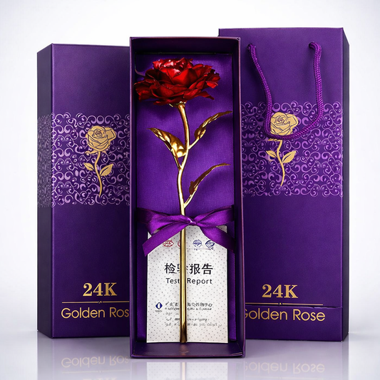 Premium 24K Artificial Golden Rose / Gold Red Rose with Gift Box (10 inches)