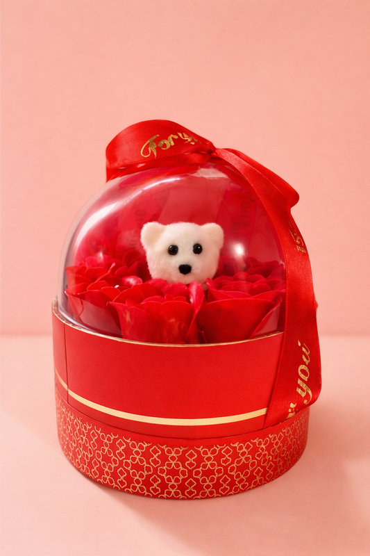 Romantic Teddy Bear Red Dome Shaped Gift Box