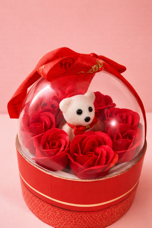 Romantic Teddy Bear Red Dome Shaped Gift Box