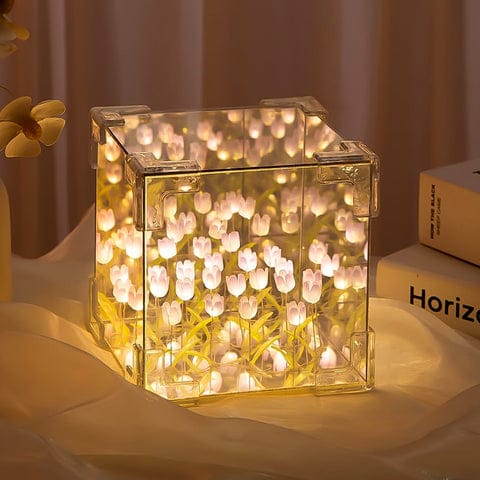 DIY Tulip LED Flower Cube Mirror Decorative Lamp (Multicolour) - HashWOW